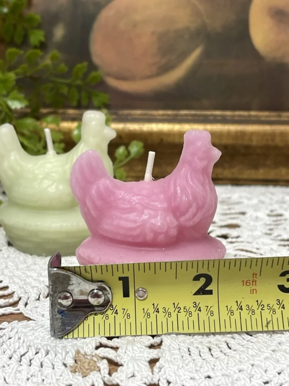 Chicken Hen On Nest Candle Set Of 3 Pink Green Purple 2 Inch